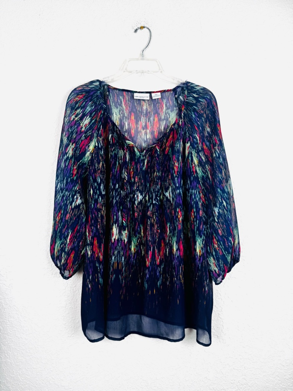 Liz Claiborne Peasant Multi-colored Blouse Petite XL